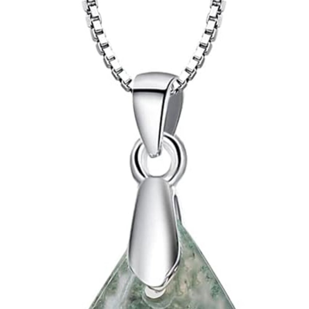 925 Sterling Silver Moss Agate Leaf Pendant Necklace